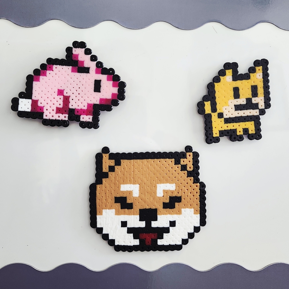 Pixel Art Animal Magnets - Pink, Yellow, Brown